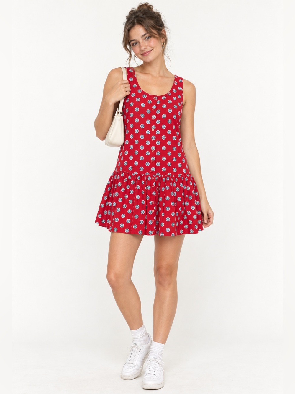 Vintage Adrienne Vittadini Petites Dress Small NWT Red Cotton Drop Waist Mini